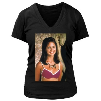 Sarah Michelle Gellar Women's Deep V-Neck TShirt