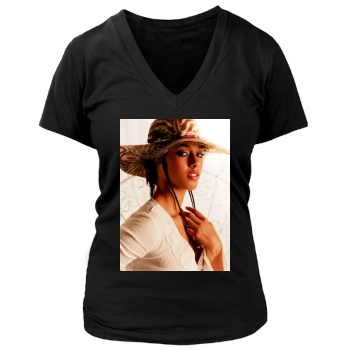 Alicia Keys Women's Deep V-Neck TShirt