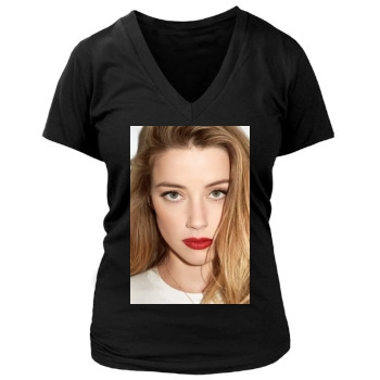 Amber Heard Women's Deep V-Neck TShirt