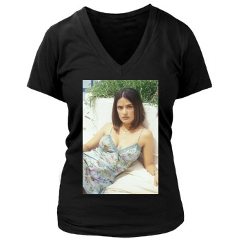 Salma Hayek Women's Deep V-Neck TShirt