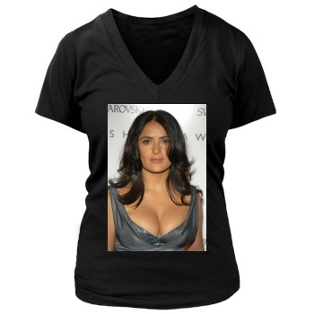 Salma Hayek Women's Deep V-Neck TShirt