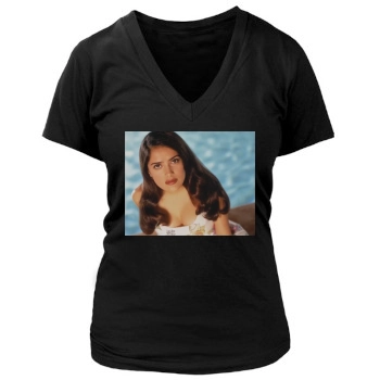 Salma Hayek Women's Deep V-Neck TShirt