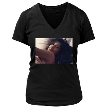 Freida Pinto Women's Deep V-Neck TShirt