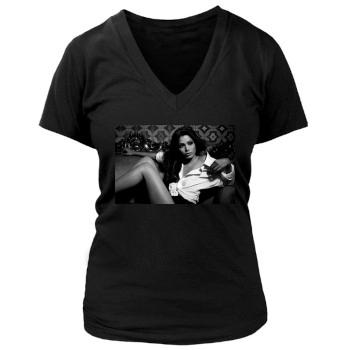 Freida Pinto Women's Deep V-Neck TShirt