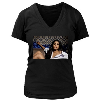 Freida Pinto Women's Deep V-Neck TShirt