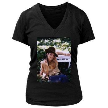 Alicia Keys Women's Deep V-Neck TShirt