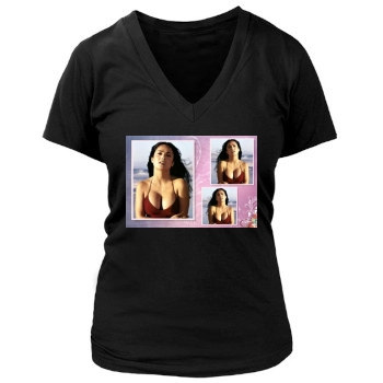 Salma Hayek Women's Deep V-Neck TShirt