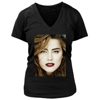 Amber Heard Women's Deep V-Neck TShirt