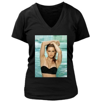 Amber Heard Women's Deep V-Neck TShirt