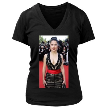 Salma Hayek Women's Deep V-Neck TShirt