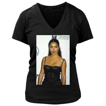 Salma Hayek Women's Deep V-Neck TShirt