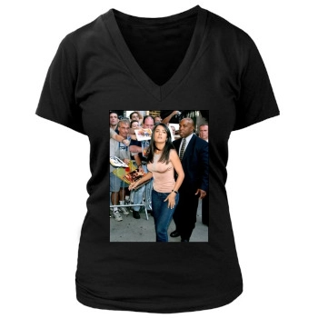 Salma Hayek Women's Deep V-Neck TShirt