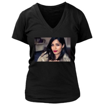 Freida Pinto Women's Deep V-Neck TShirt