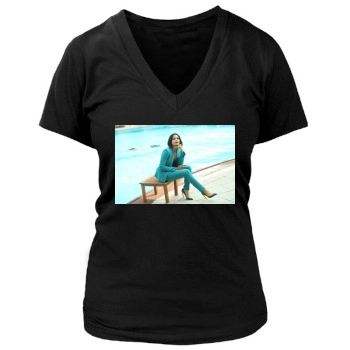 Freida Pinto Women's Deep V-Neck TShirt