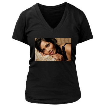 Freida Pinto Women's Deep V-Neck TShirt