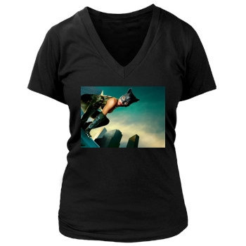 Halle Berry Women's Deep V-Neck TShirt