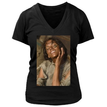 Halle Berry Women's Deep V-Neck TShirt