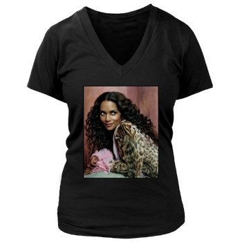 Halle Berry Women's Deep V-Neck TShirt