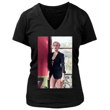 Amber Heard Women's Deep V-Neck TShirt