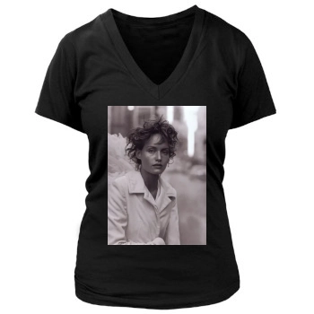 Amber Valletta Women's Deep V-Neck TShirt