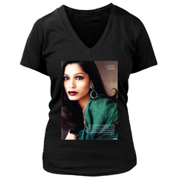 Freida Pinto Women's Deep V-Neck TShirt