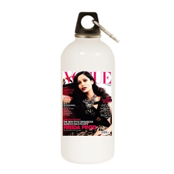 Freida Pinto White Water Bottle With Carabiner