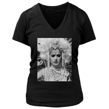 Salma Hayek Women's Deep V-Neck TShirt