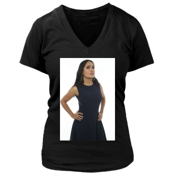 Salma Hayek Women's Deep V-Neck TShirt