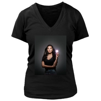 Olivia Munn Women's Deep V-Neck TShirt