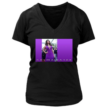 Salma Hayek Women's Deep V-Neck TShirt