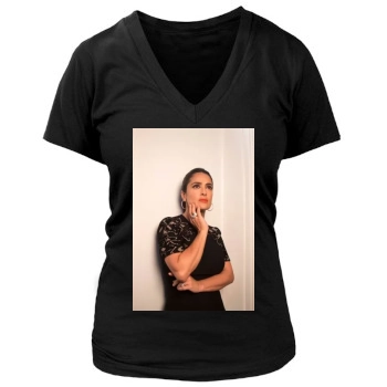 Salma Hayek Women's Deep V-Neck TShirt