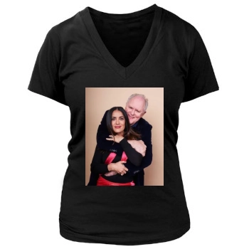 Salma Hayek Women's Deep V-Neck TShirt