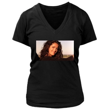 Salma Hayek Women's Deep V-Neck TShirt