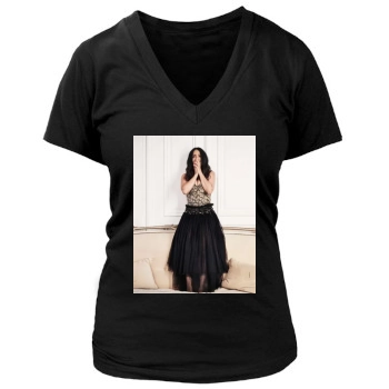 Salma Hayek Women's Deep V-Neck TShirt