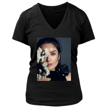 Salma Hayek Women's Deep V-Neck TShirt