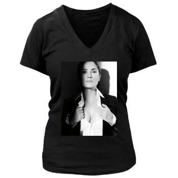 Salma Hayek Women's Deep V-Neck TShirt