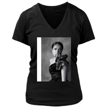 Salma Hayek Women's Deep V-Neck TShirt