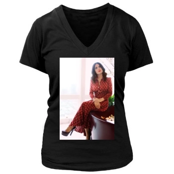 Salma Hayek Women's Deep V-Neck TShirt